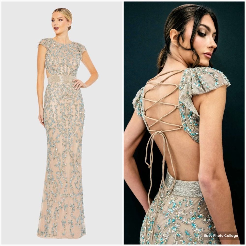 MAC DUGGAL 5689 Womens Embellished Cut Out Lace Up Cap Sleeve Gown